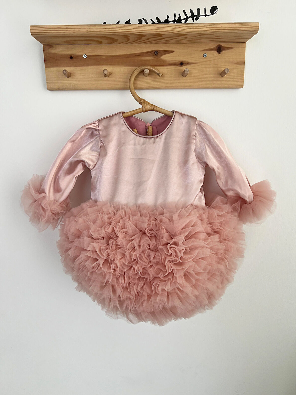 Kız Bebek Çocuk Elbise Uzun Kollu Tüllü Tütü Özel Gün Parti Doğum Günü Prenses Saten Abiye Elbise