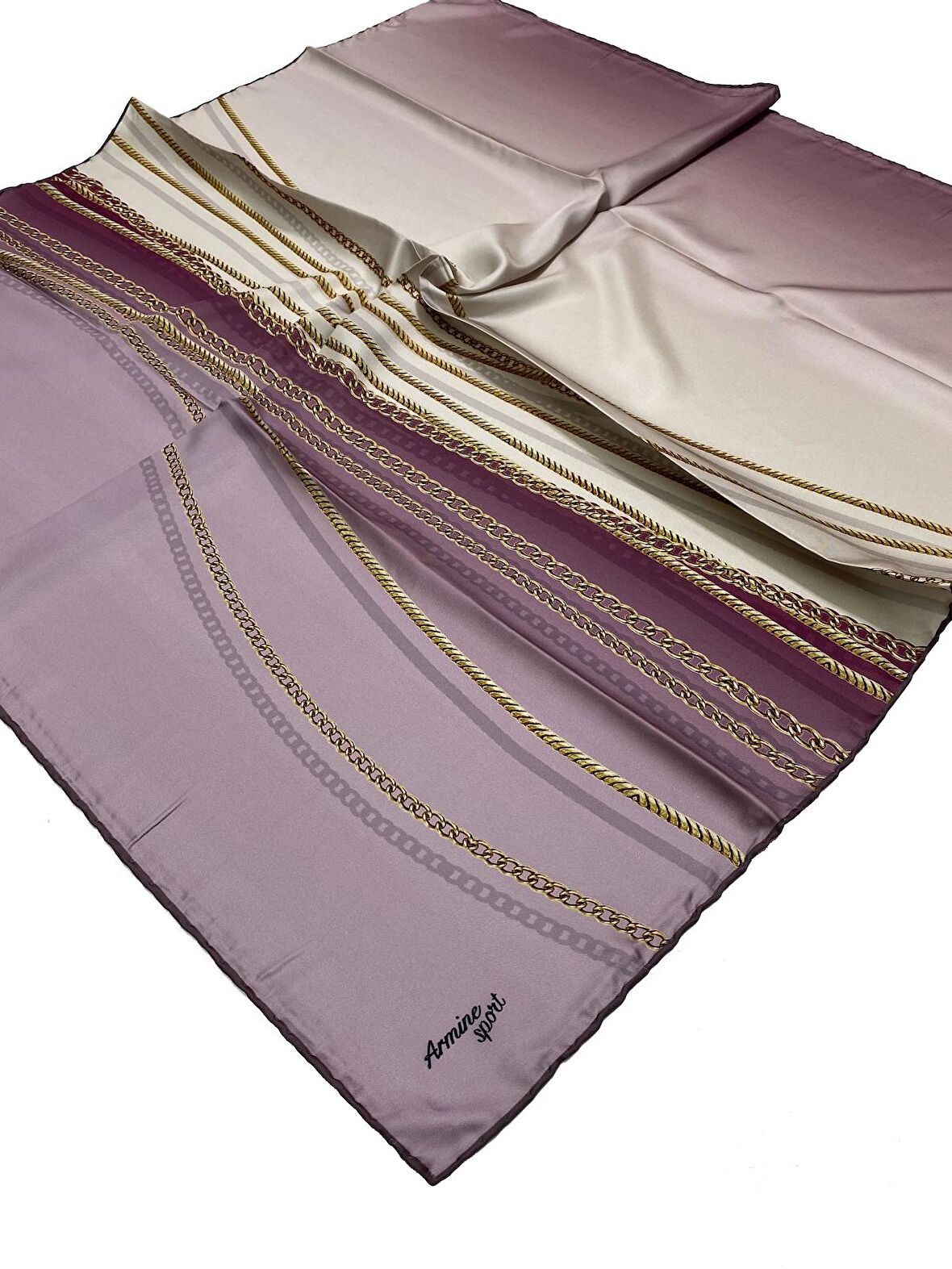 Armine Sport twill (tivil) Nostalji Zincir Desen Eşarp Pembe Krem Gold  