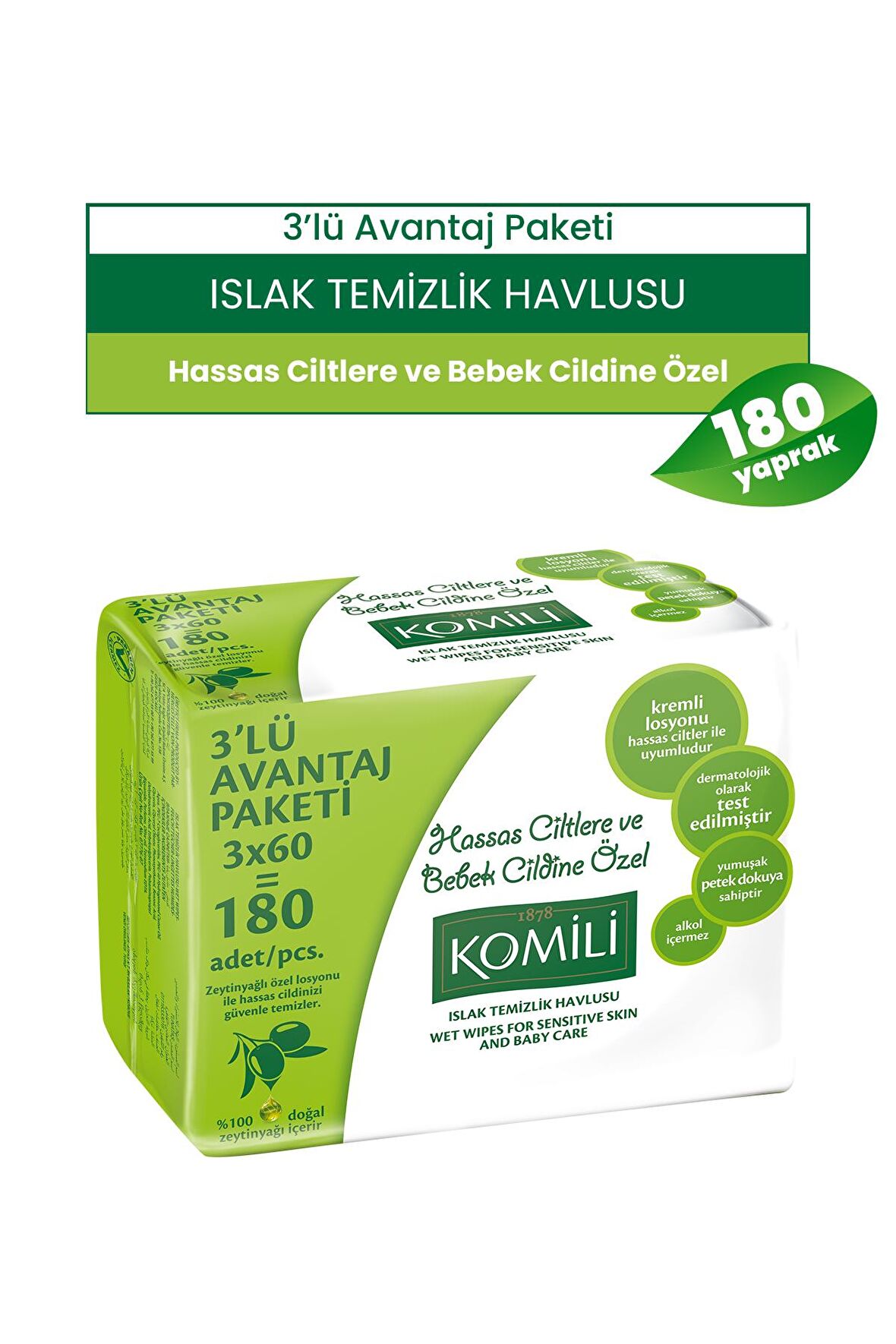 KOMILI Sensitive Islak Havlu - 3 x 60 - 180 Adet