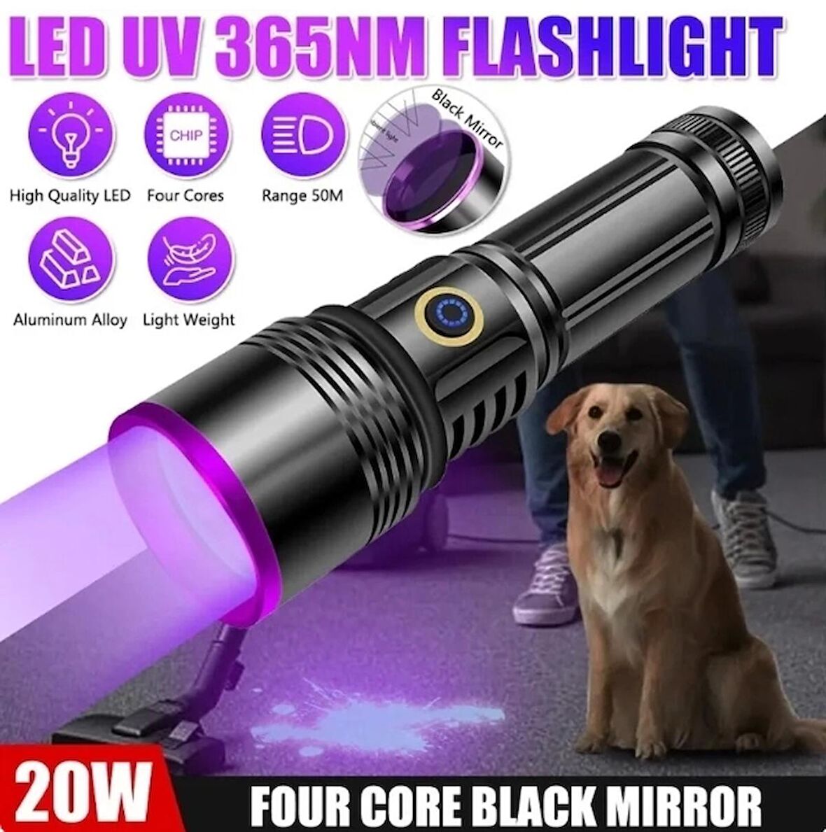 F-365 Uv 20w Şarjlı 26650 Pilli Profesyonel El Feneri
