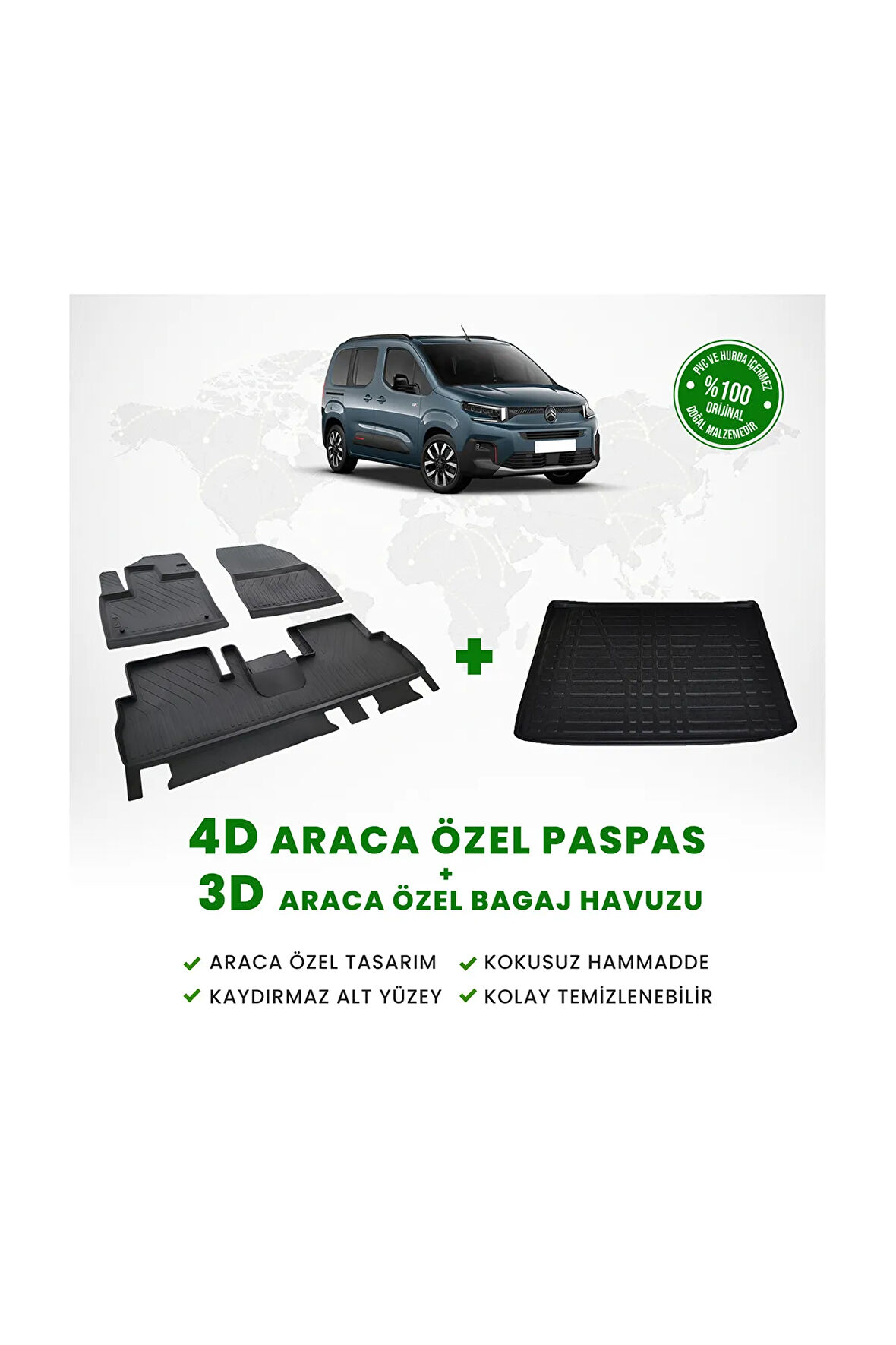 Citroen Berlingo 4D Havuzlu Paspas ve Bagaj Havuzu 2019 Model Ve Sonrası