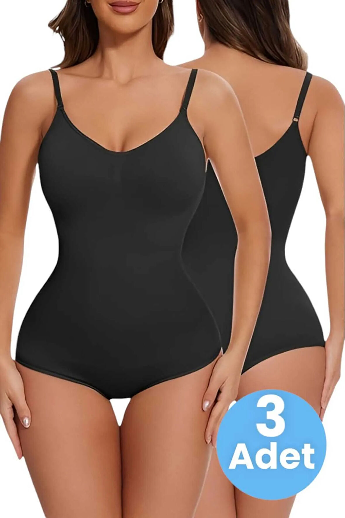 Uniquetrenders Kadın Dikişsiz Toparlayıcı ve İnceltici Çıtçıtlı İp Askılı Slip Body Korse 3'lü Set