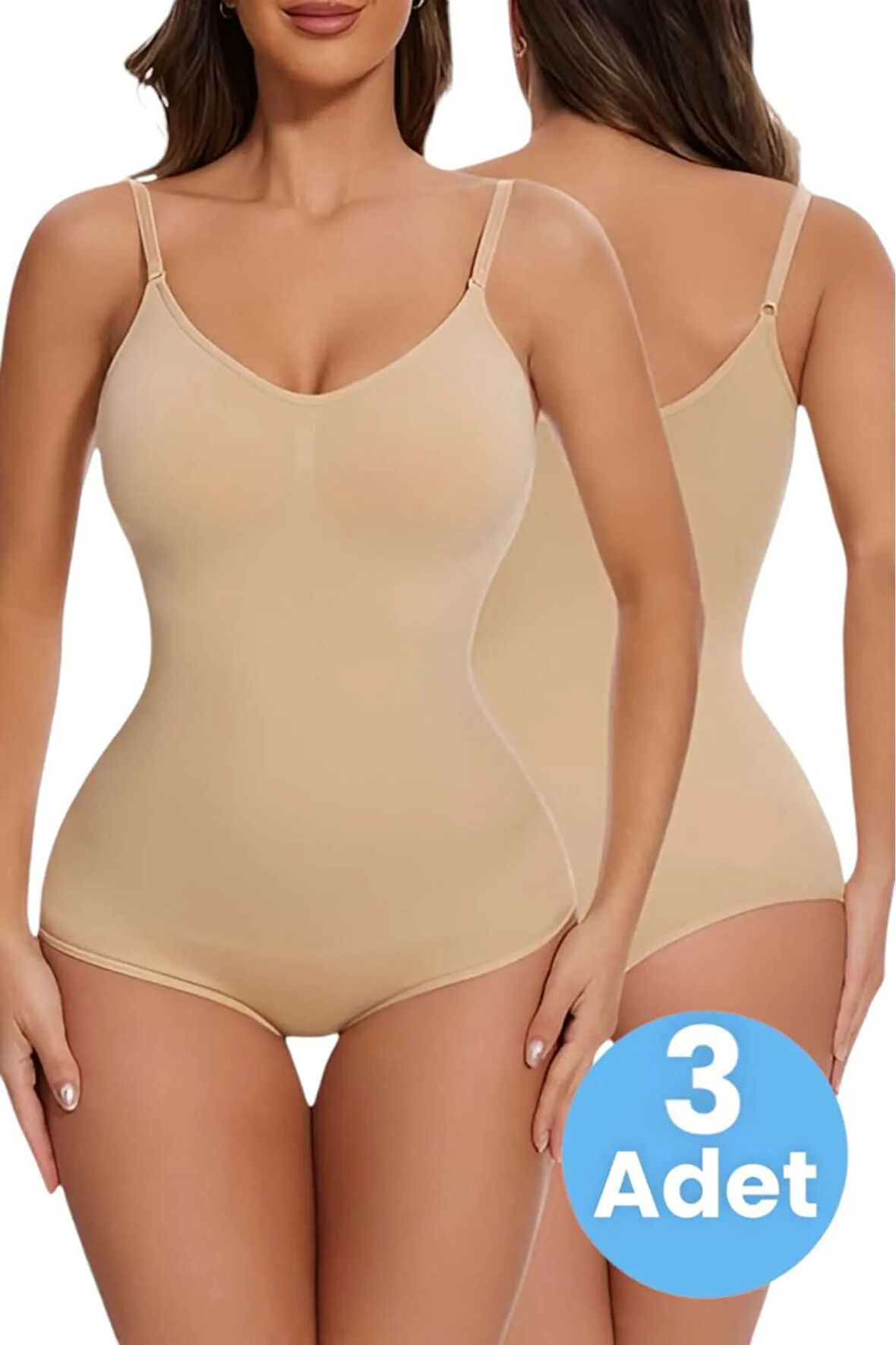 Uniquetrenders Kadın Dikişsiz Toparlayıcı ve İnceltici Çıtçıtlı İp Askılı Slip Body Korse 3'lü Set