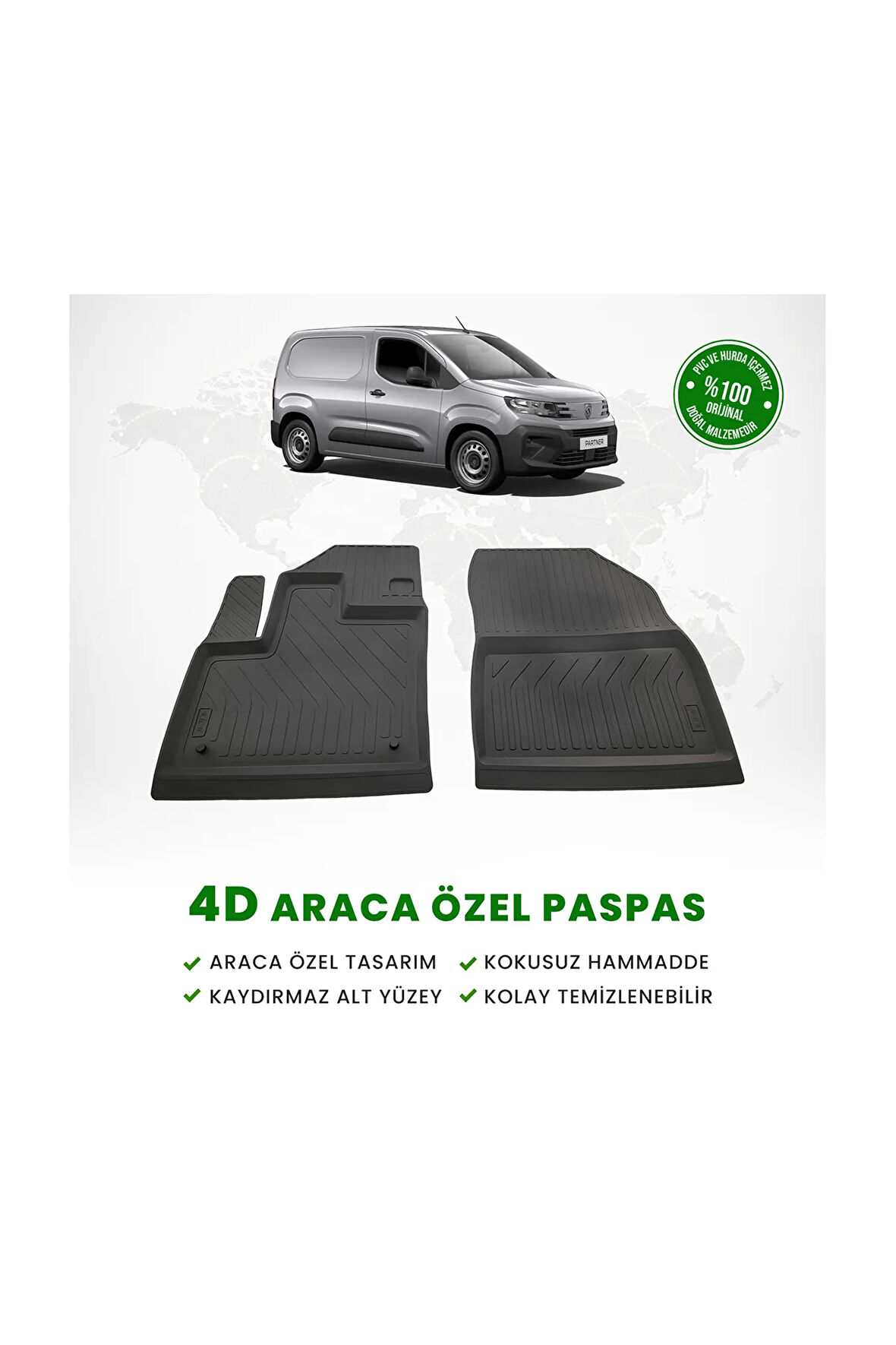 Peugeot Partner Panelvan 4D Havuzlu Paspas (Ön 2 Parça) 2019 Model Ve Sonrası