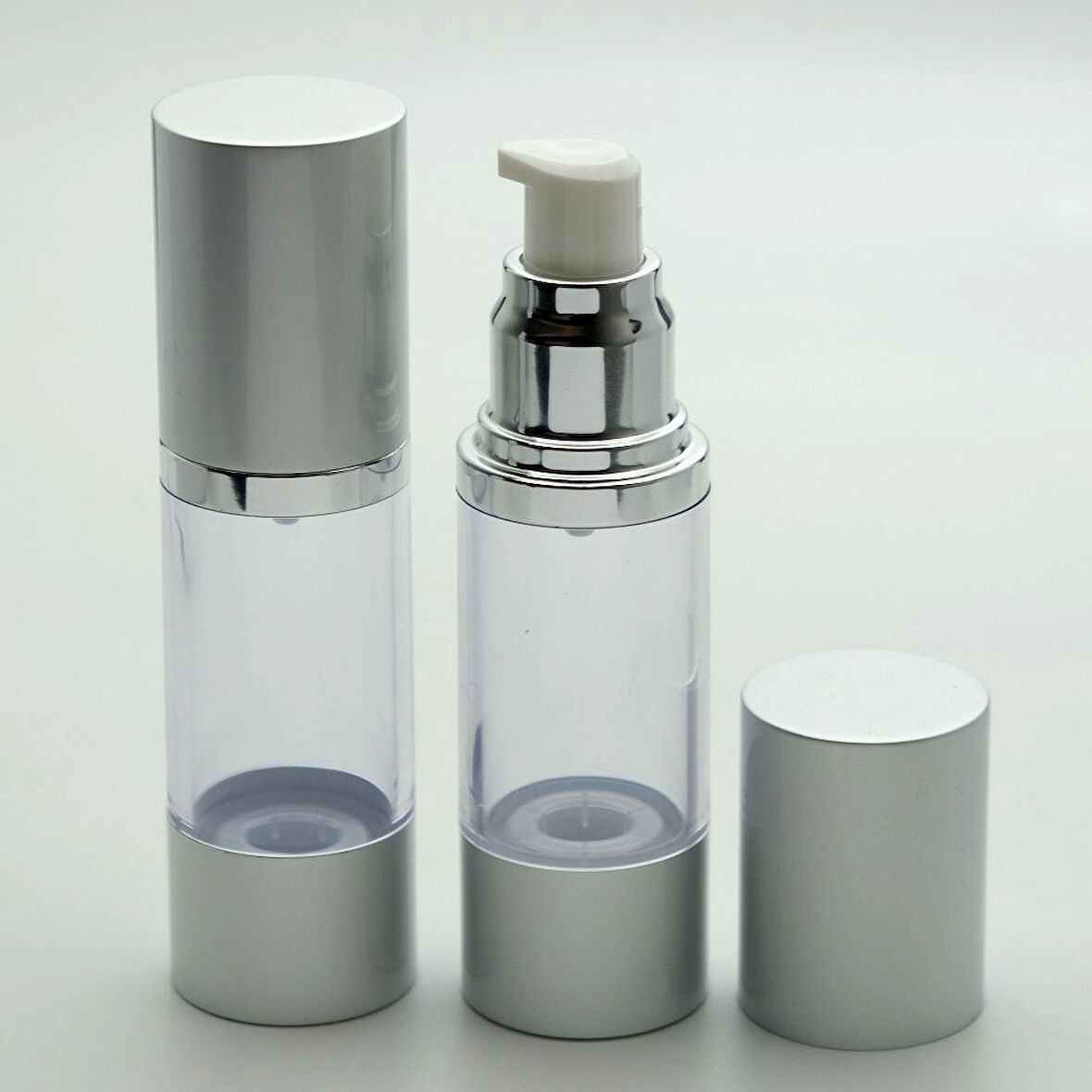 15 ADET BOŞ AKRİLİK AİRLESS KREM ŞİŞE, 30 ML, SİLİNDİR, HAVASIZ POMPA MODEL, ŞEFFAF
