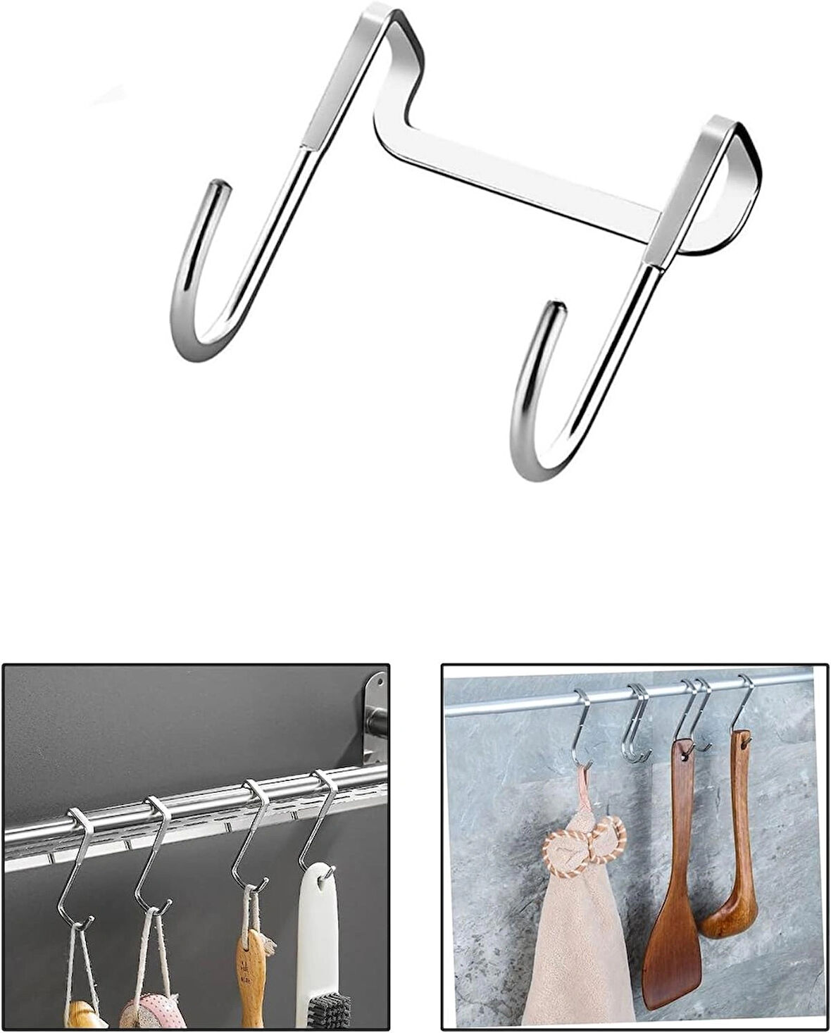 Microcase Paslanmaz Çelik Metal Banyo Duşakabin Mutfak vb Alanlar için Askılık S Model - GÜMÜŞ AL4837  1 Adet