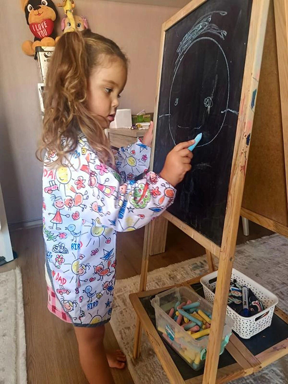 4-7 Yaş Familiy Sıvı Geçirmez Makinede Yıkanabilir Uzun Kollu Çocuk Faaliyet Aktivite Boyama Önlüğü