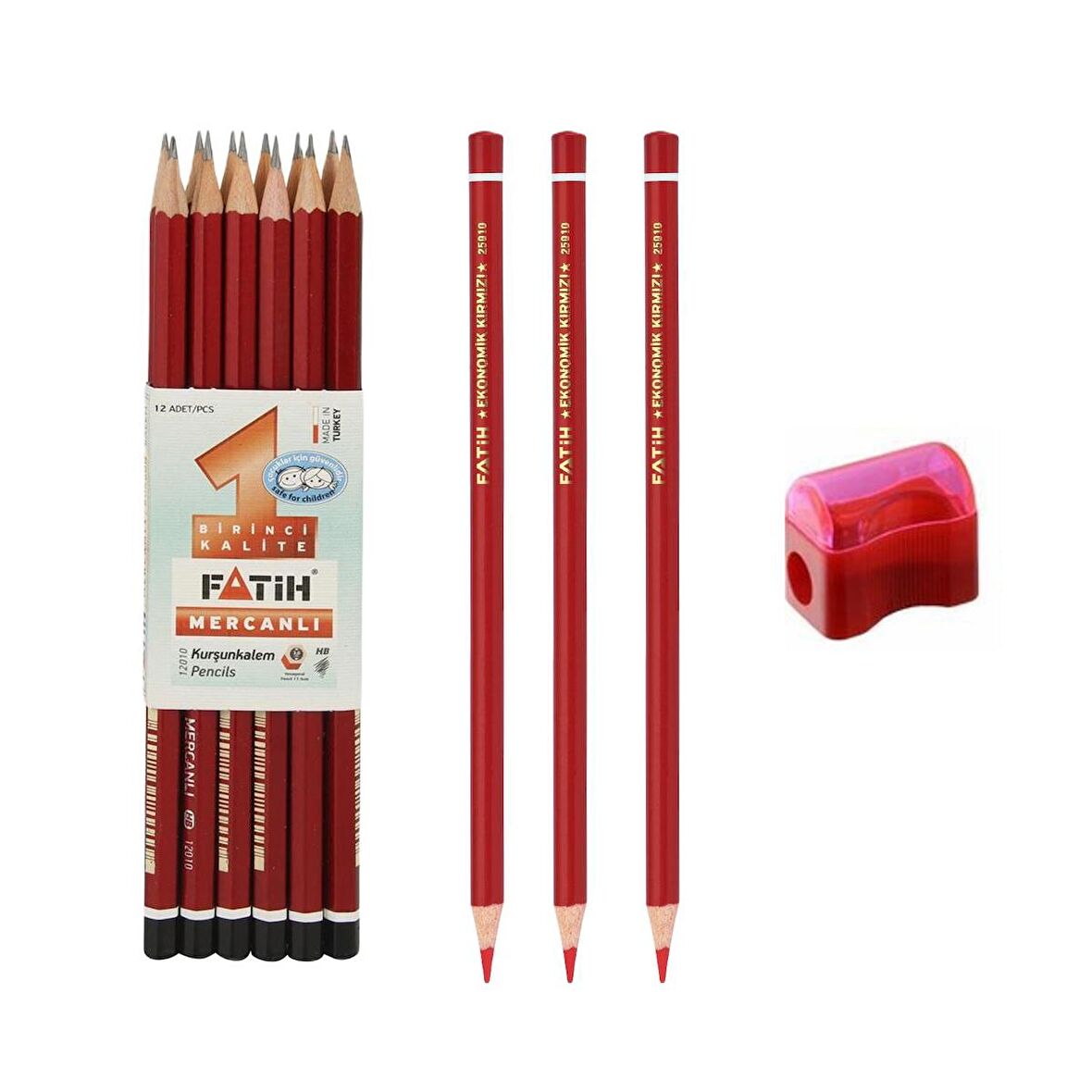 Fatih 12 Li Kurşun Kalem+ 3 Kırmızı Kalem+ Kalemtıraş