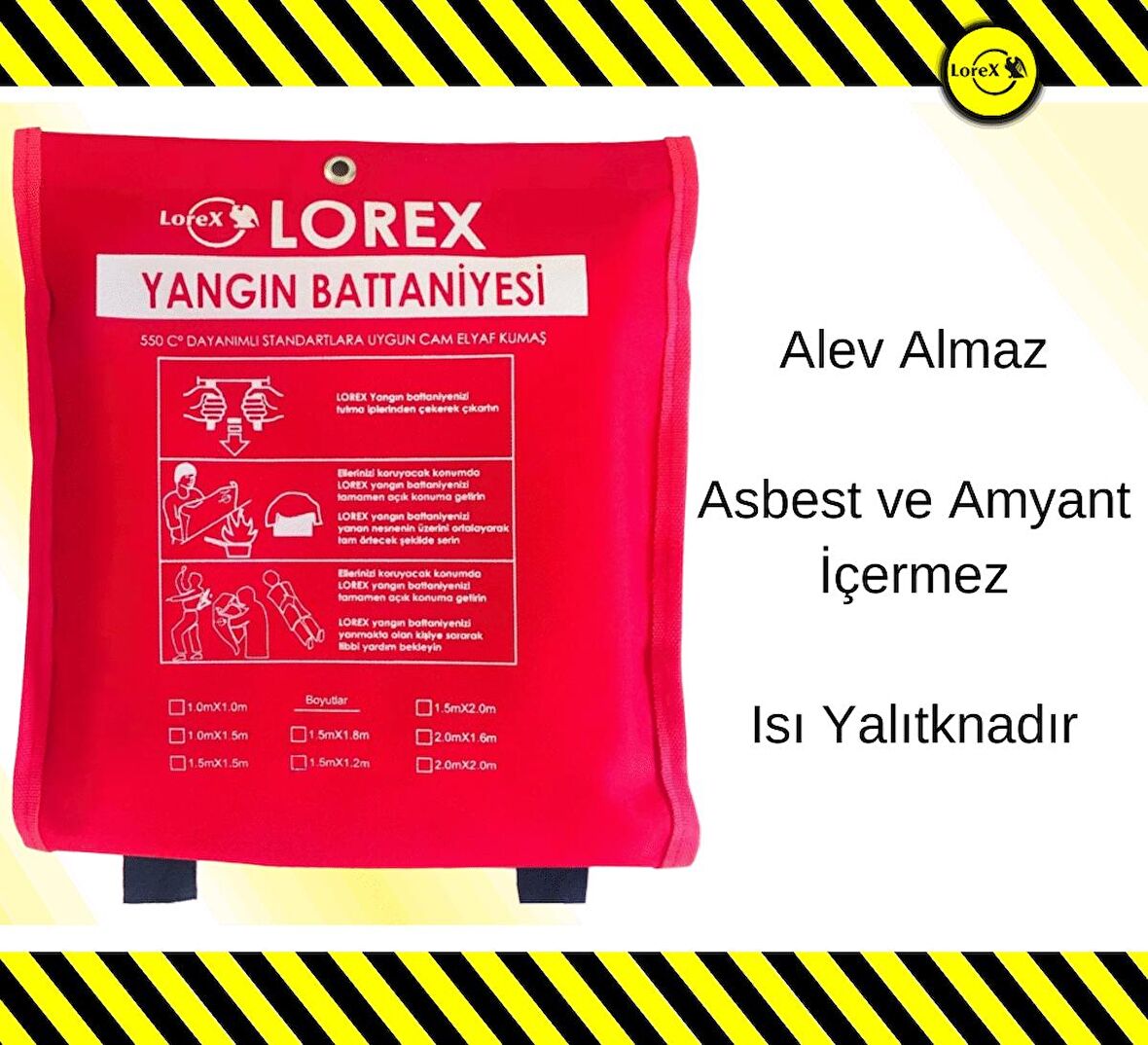 LOREX FB1815C 150cm x 180cm Çantalı Yangın Battaniyesi