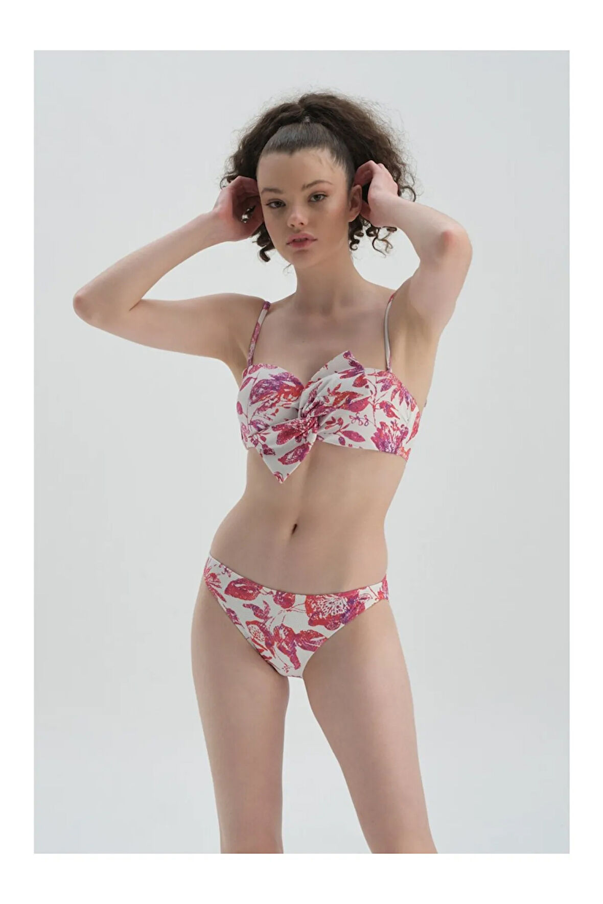 Fuşya - Beyaz Düşük Bel Bikini Alt