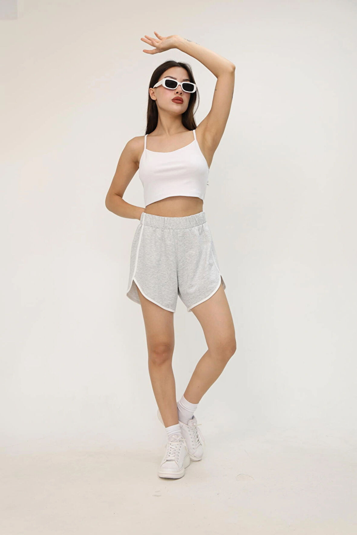 Fibula Moda Gri-Melanj Kadın Şort