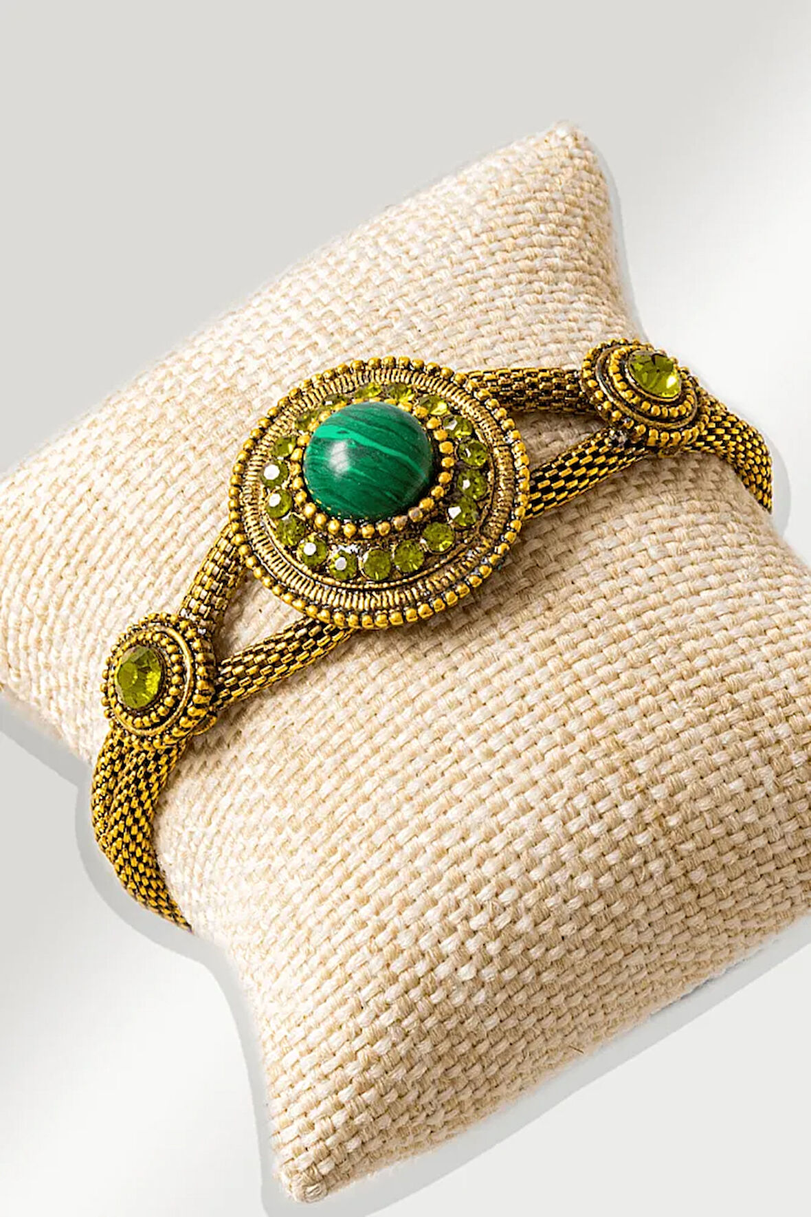 Sertifikalı Zebercet İşlemeli Model Malahit Taşı Bileklik - Ayarlamalı