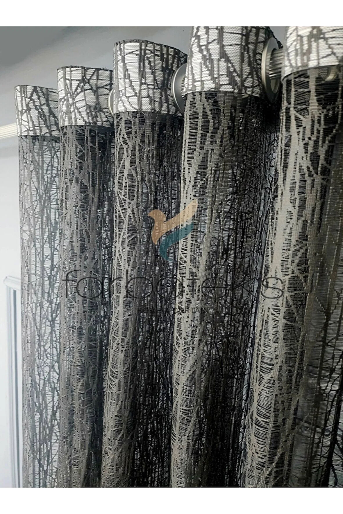 Antrasit Gri Camkırıgı Rustik Tül Perde Kuşgözü Perde Rustik Tül Perde