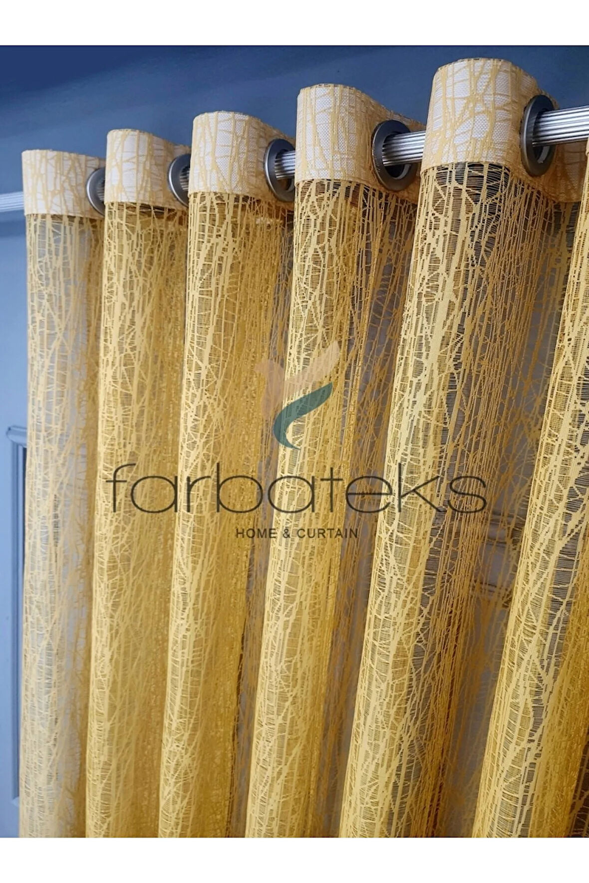 Hardal Sarı Camkırıgı Rustik Tül Perde Kuşgözü Perde Rustik Tül Perde
