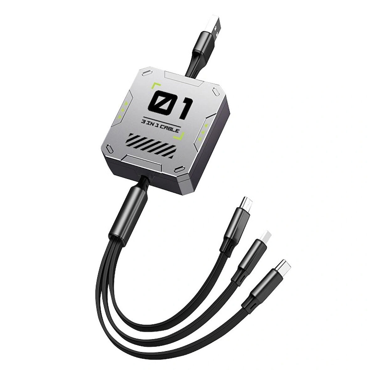 Zuidid FC151 3 Ü 1 Arada 100W 3A Hızlı Şarjlı 1.2 Metre Geri Çekilebilir Çoklu Şarj Kablosu