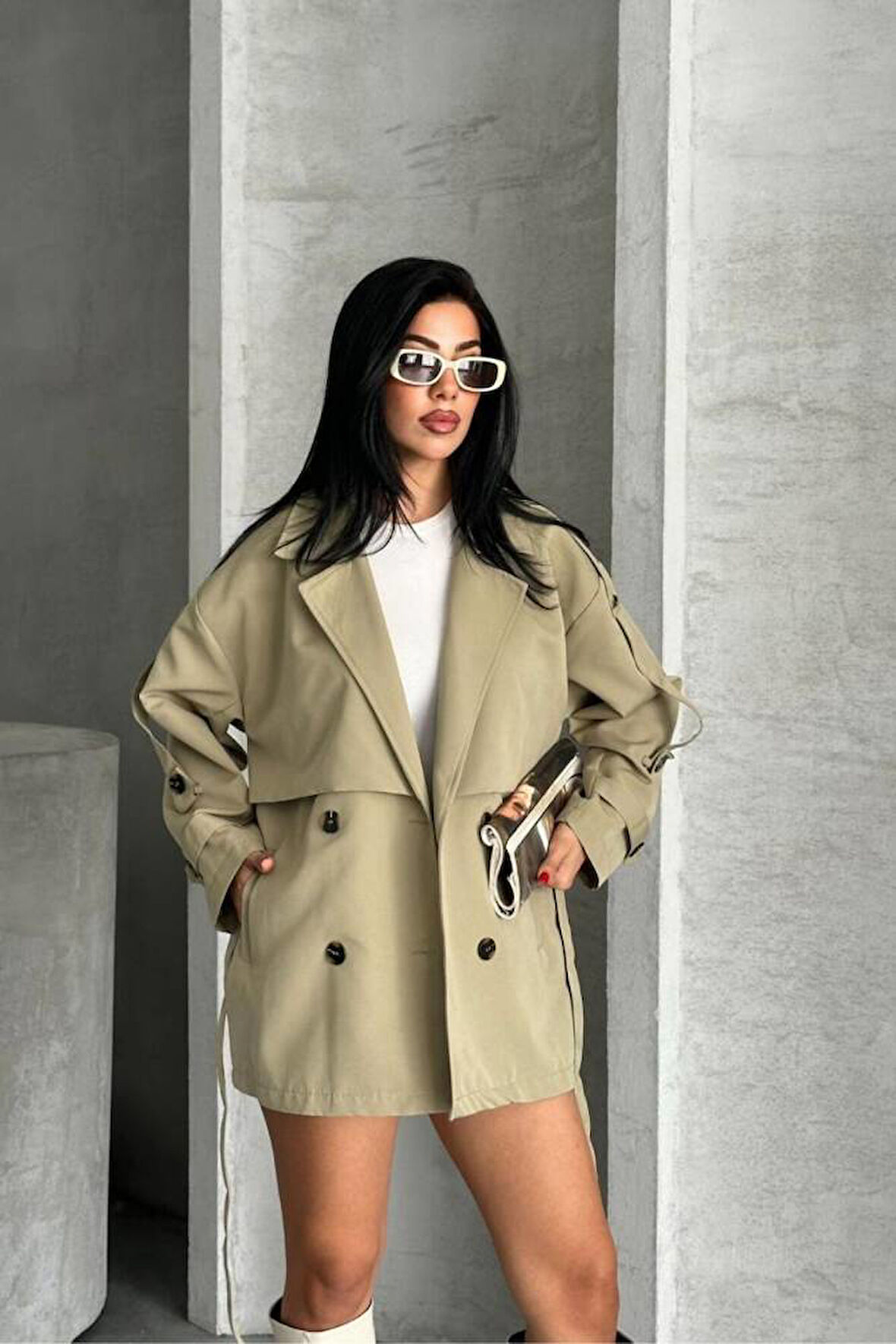 TRENÇKOT CEKET MİDİ BOY KUŞAKLI VE DETAYLI PREMIUM KALİTE ASTARLI