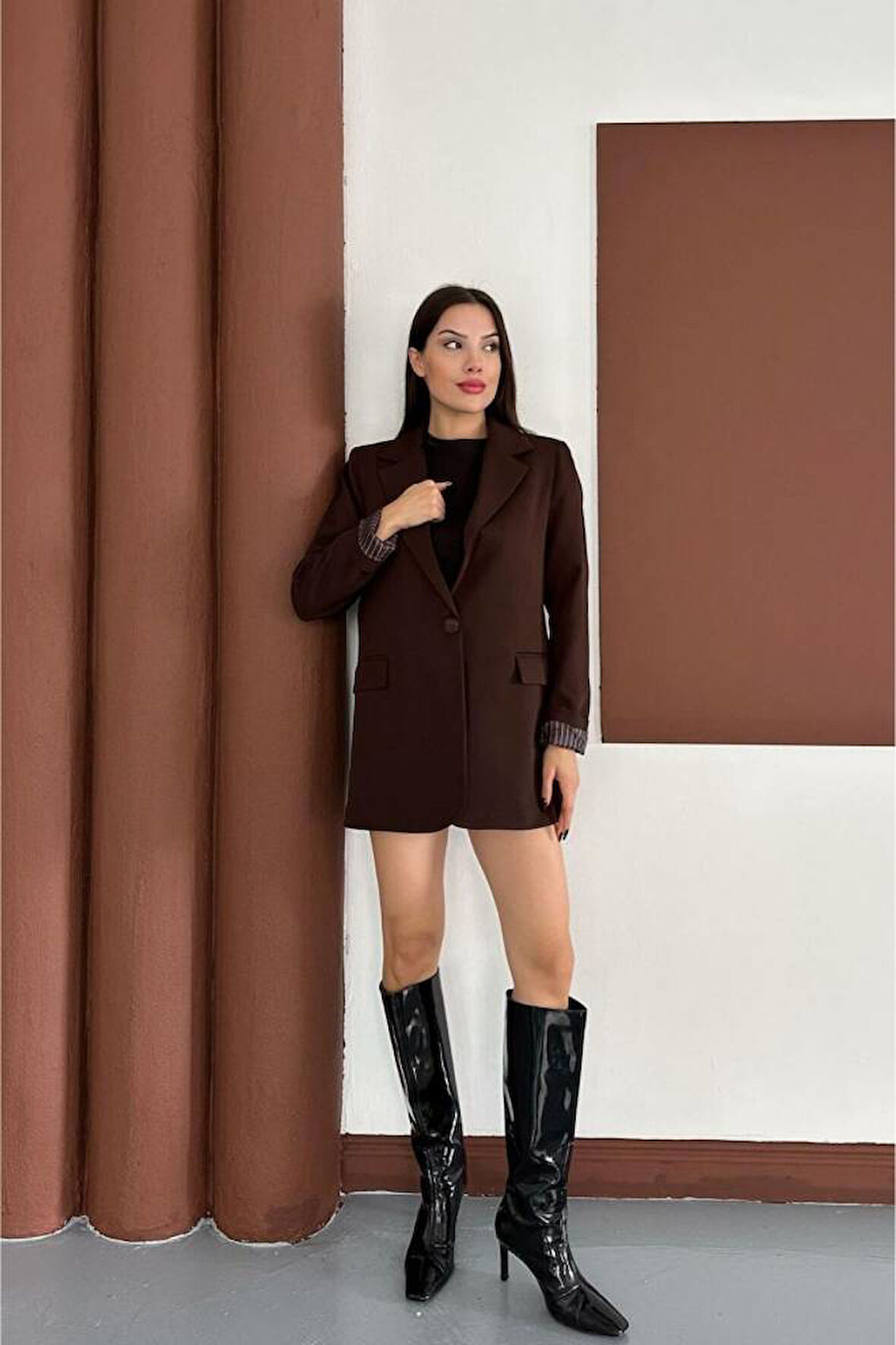 KRUVAZE YAKA İÇİ ÇİZGİ DESEN ASTARLI BLAZER CEKET MARKA MUADİL