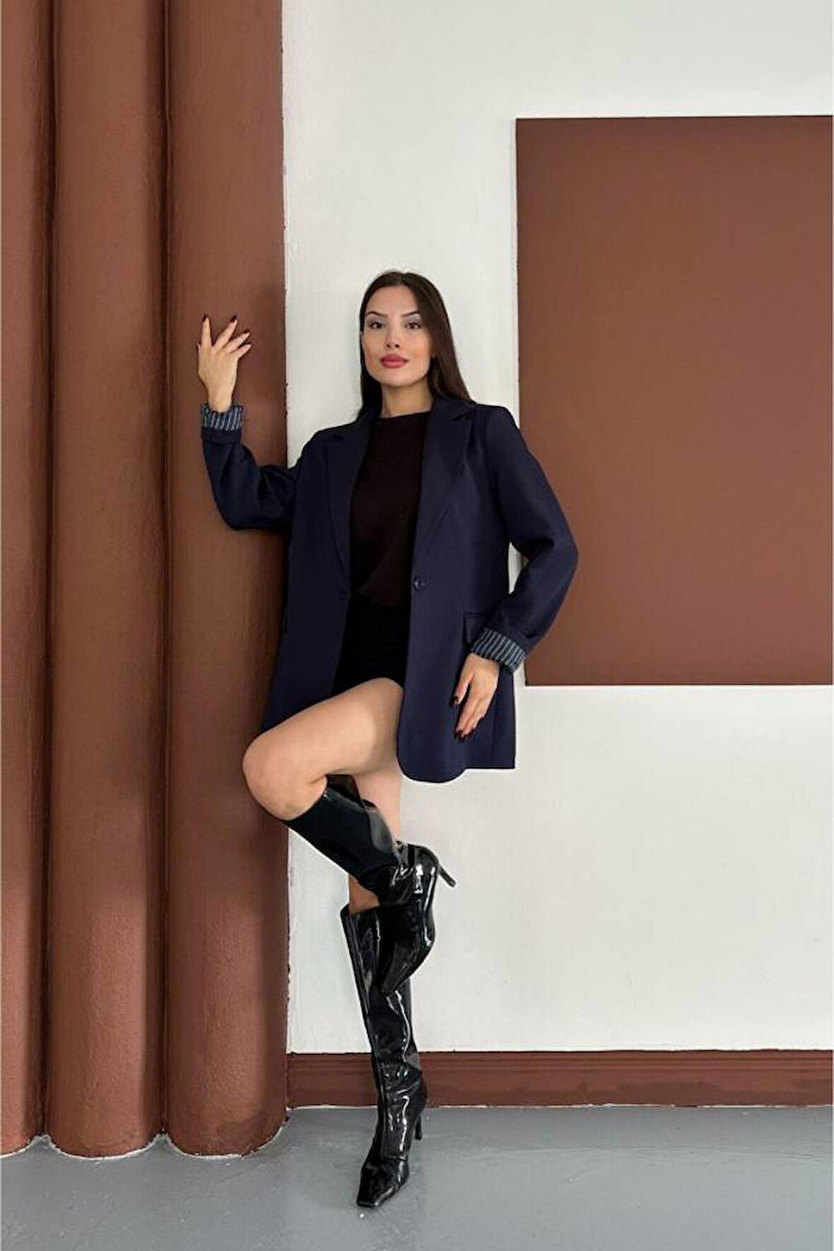 KRUVAZE YAKA İÇİ ÇİZGİ DESEN ASTARLI BLAZER CEKET MARKA MUADİL