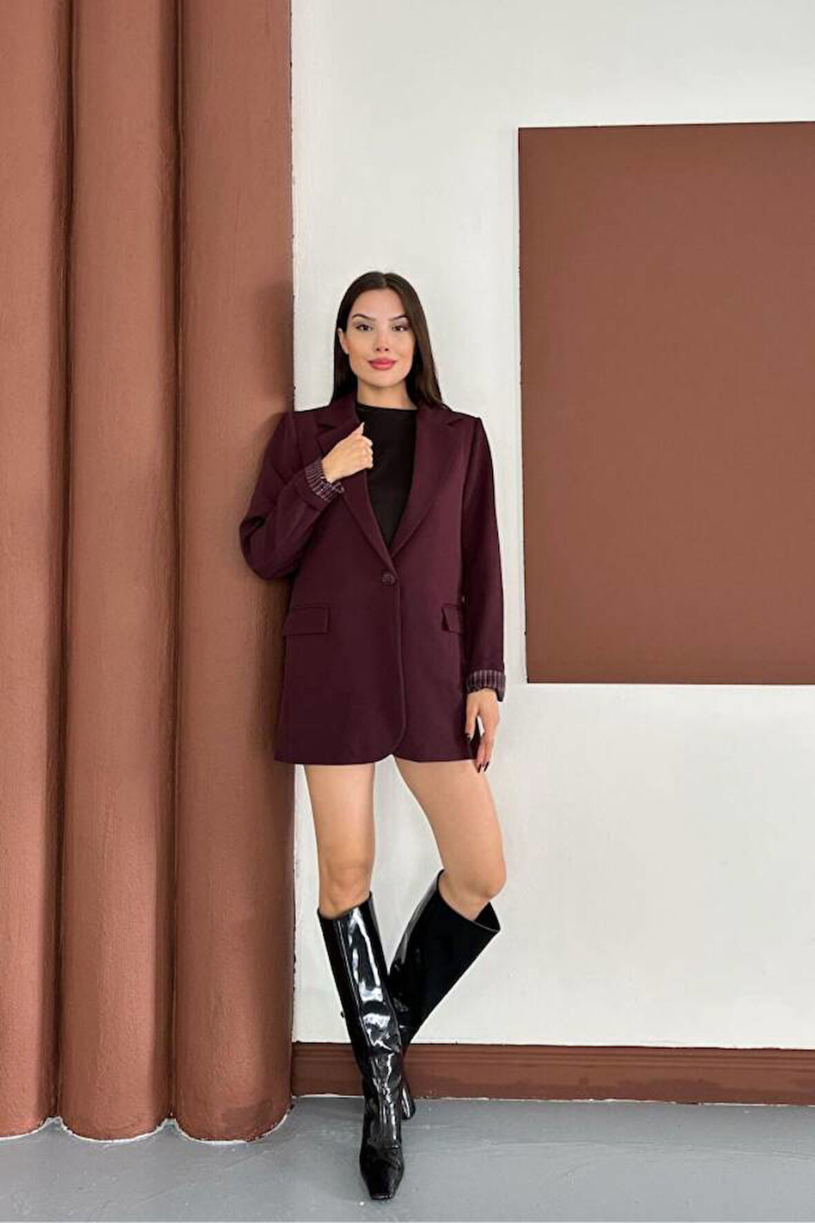 KRUVAZE YAKA İÇİ ÇİZGİ DESEN ASTARLI BLAZER CEKET MARKA MUADİL