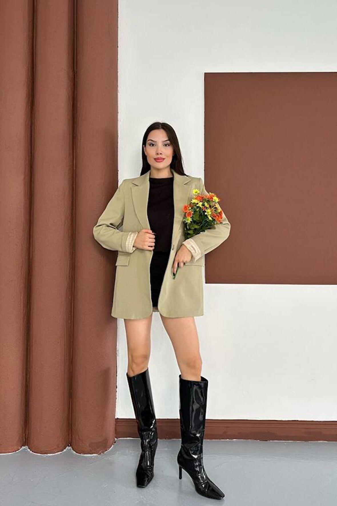 KRUVAZE YAKA İÇİ ÇİZGİ DESEN ASTARLI BLAZER CEKET MARKA MUADİL