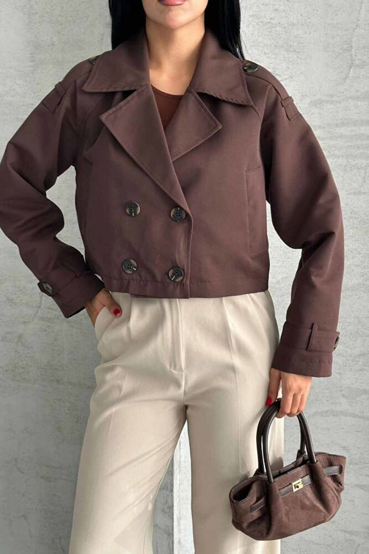 TRENÇKOT CROP PREMIUM KALİTE ASTARLI