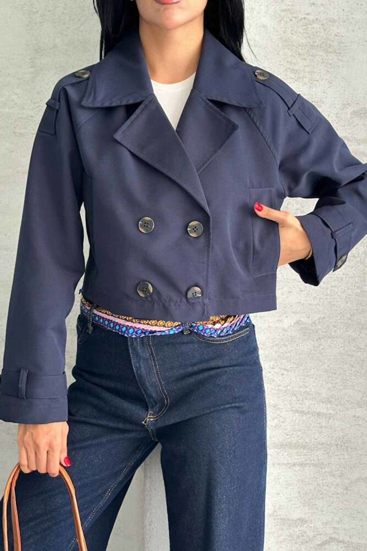 TRENÇKOT CROP PREMIUM KALİTE ASTARLI