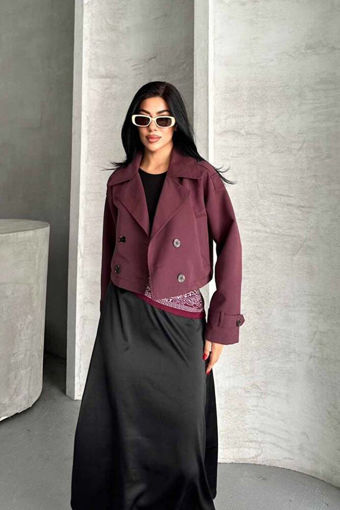 TRENÇKOT CROP PREMIUM KALİTE ASTARLI