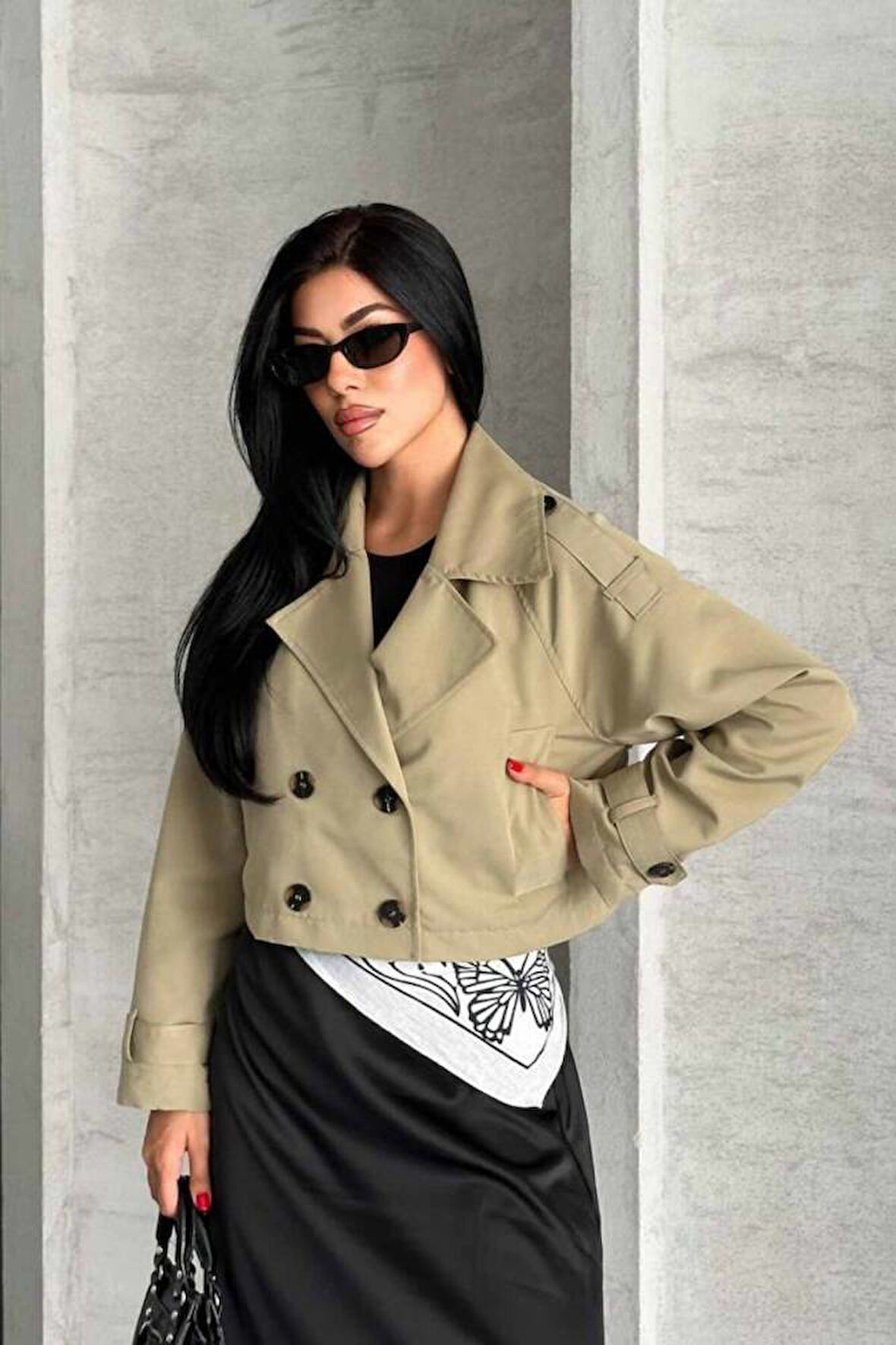 TRENÇKOT CROP PREMIUM KALİTE ASTARLI