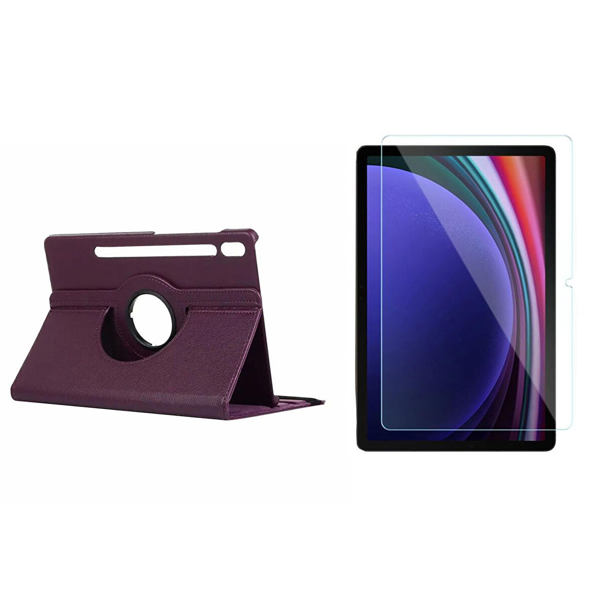 Forzacase Samsung Tab S9 FE ile uyumlu 360 Derece Döner Standlı Kılıf + Temperli Kırılmaz Cam FC012