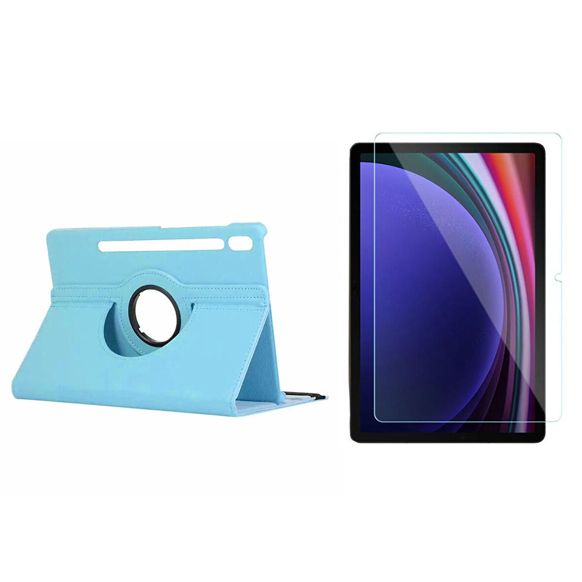 Forzacase Samsung Tab S9 FE ile uyumlu 360 Derece Döner Standlı Kılıf + Temperli Kırılmaz Cam FC012