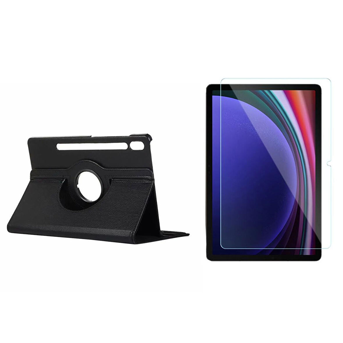 Forzacase Samsung Tab S9 ile uyumlu 360 Derece Döner Standlı Kılıf + Temperli Kırılmaz Cam FC012