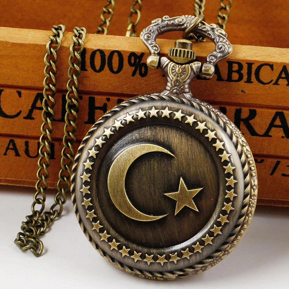 Forzacase Retro Vintage Özel Ay Yıldız İşlemeli Türk Bayraklı Köstekli Cep Saati - FC1048