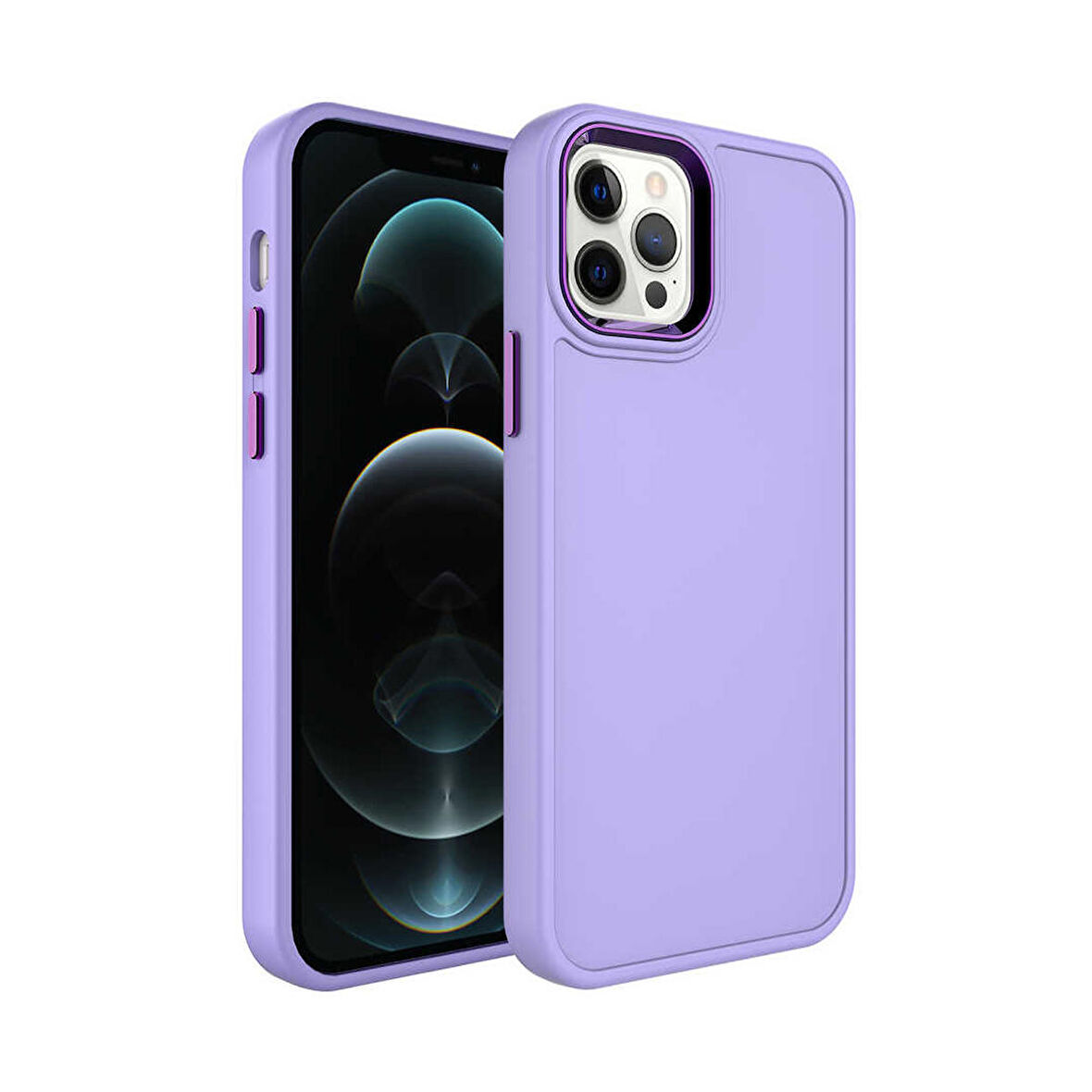 Forzacase iPhone 12 Pro uyumlu Rock Serisi Metal Buton ve Kamera Çerçeveli Sert Silikon Kılıf
