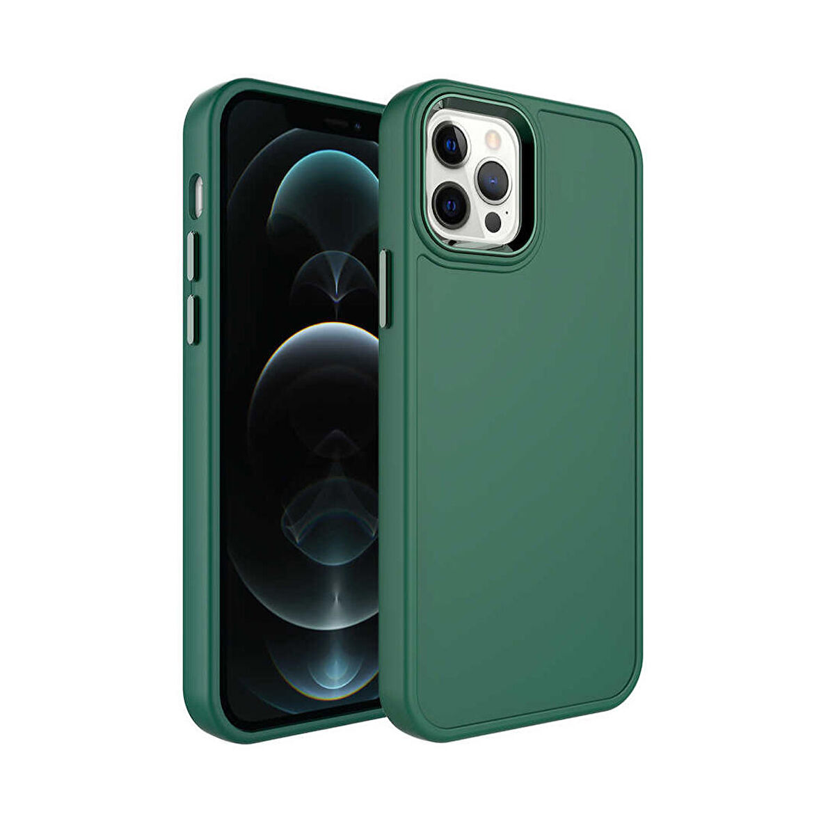 Forzacase iPhone 12 Pro uyumlu Rock Serisi Metal Buton ve Kamera Çerçeveli Sert Silikon Kılıf