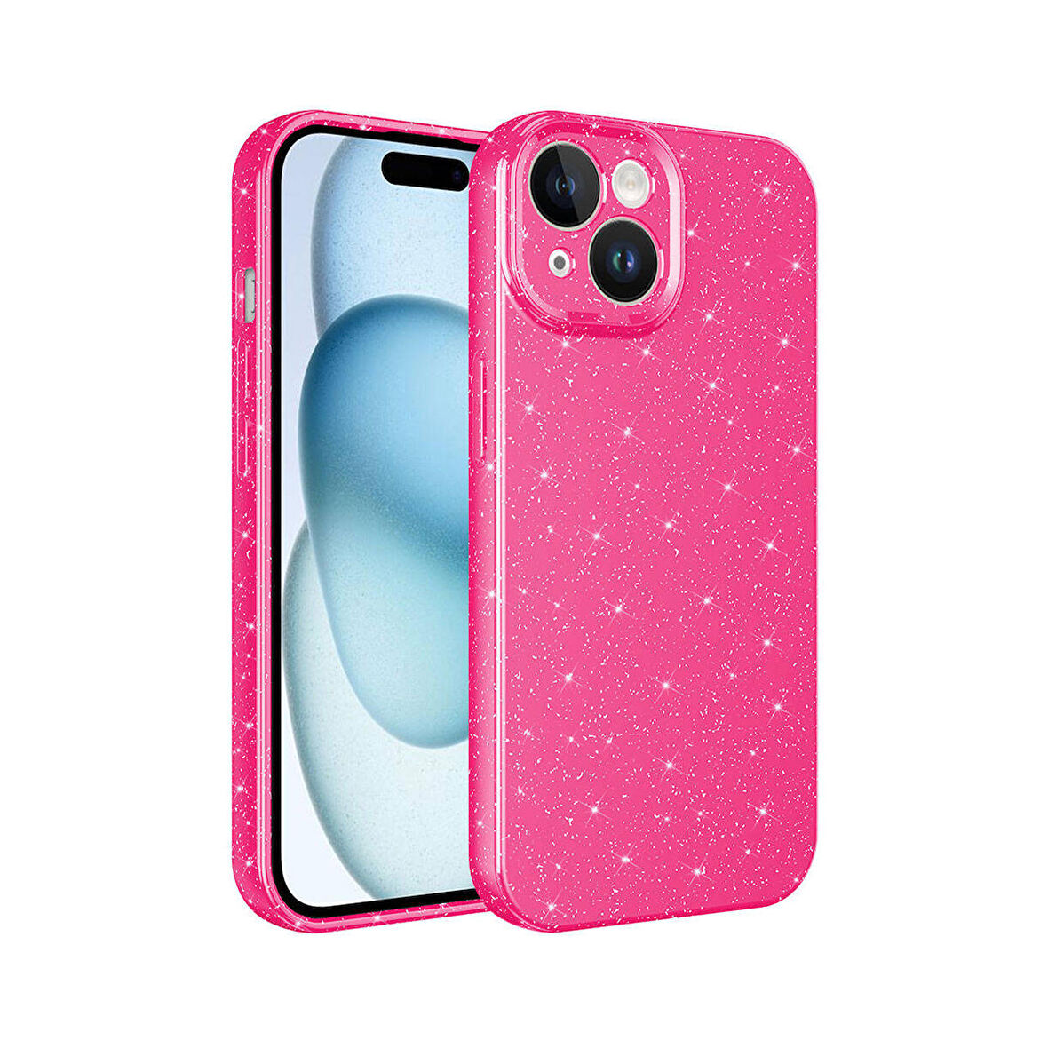 Forzacase iPhone 15 Plus uyumlu Glare Serisi Kamera Korumalı Simli Silikon Kılıf