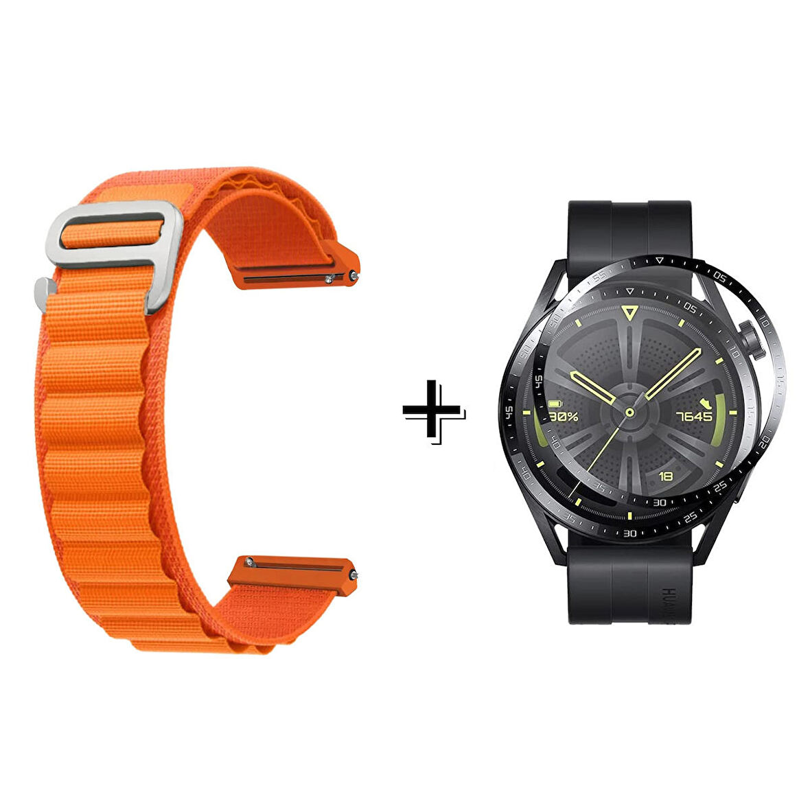 Forzacase Huawei Watch GT 3 46mm için Kancalı Kumaş Kordon Kayış + Ekran Koruma Filmi - FC156