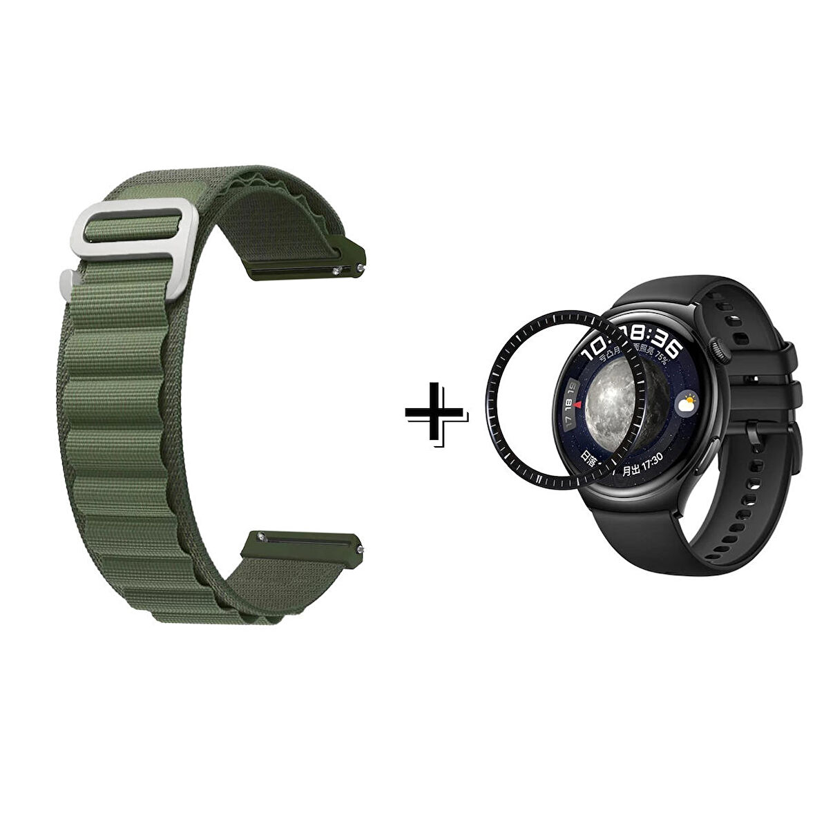 Forzacase Huawei Watch 4 Pro için Kancalı Kumaş Kordon Kayış + Ekran Koruma Filmi - FC156