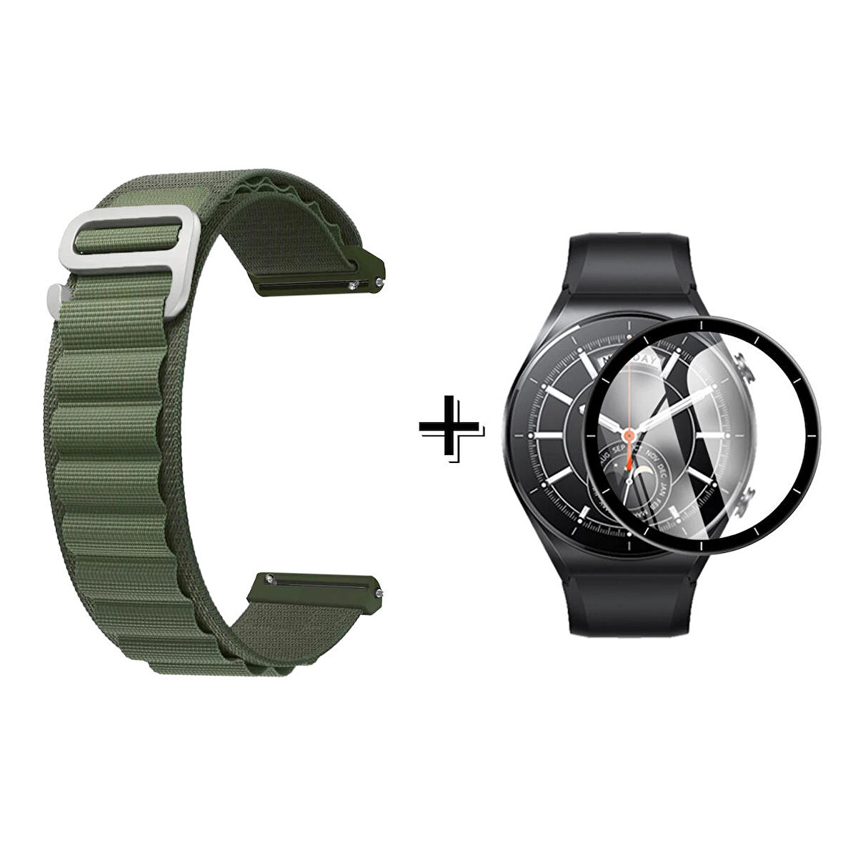 Forzacase Xiaomi Watch S1 Uyumlu  Kancalı Kumaş Kordon Kayış + Ekran Koruma Filmi - FC156
