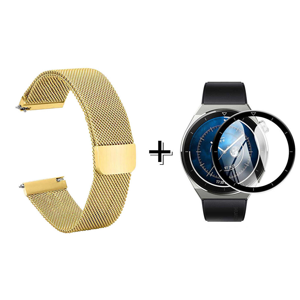 Forzacase Huawei Watch GT3 Pro 46mm için Metal Mıknatıslı Kordon Kayış + Ekran Koruma Filmi - FC096