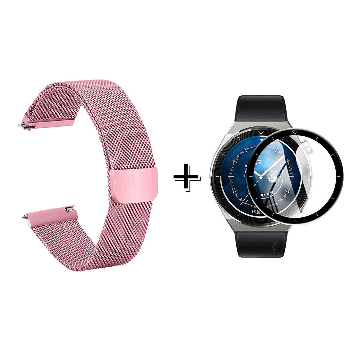 Forzacase Huawei Watch GT3 Pro 46mm için Metal Mıknatıslı Kordon Kayış + Ekran Koruma Filmi - FC096