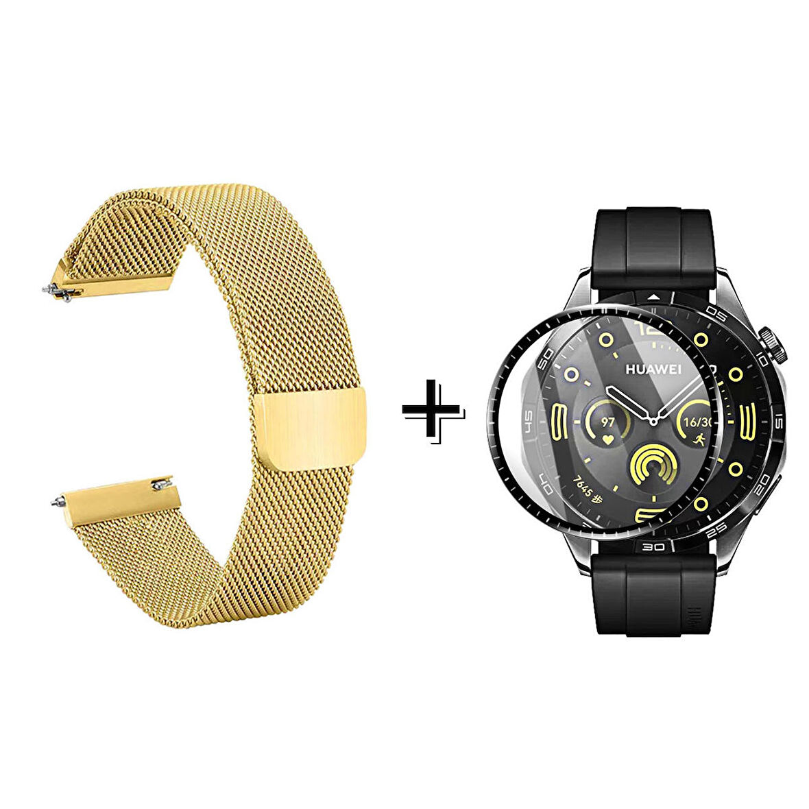 Forzacase Huawei Watch GT4 46mm için Metal Mıknatıslı Kordon Kayış + Ekran Koruma Filmi - FC096