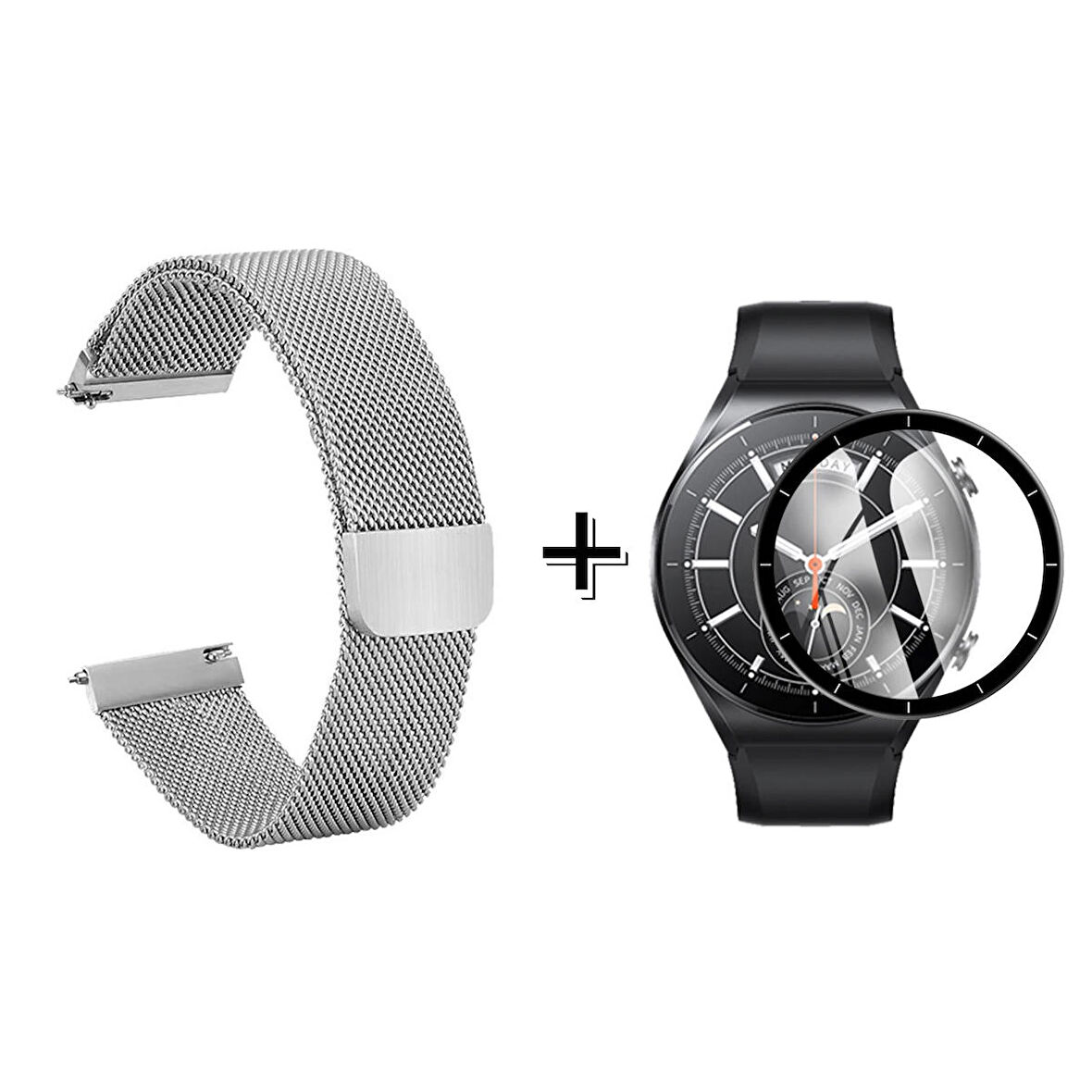 Forzacase Xiaomi Watch S1 Uyumlu  Metal Mıknatıslı Kordon Kayış + Ekran Koruma Filmi - FC096