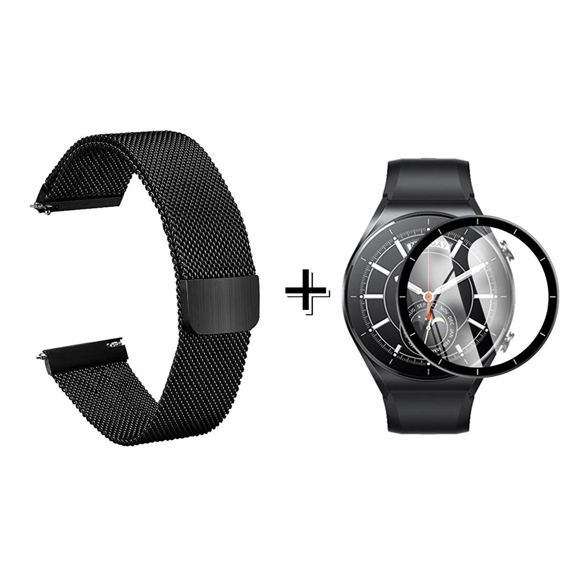 Forzacase Xiaomi Watch S1 Uyumlu  Metal Mıknatıslı Kordon Kayış + Ekran Koruma Filmi - FC096