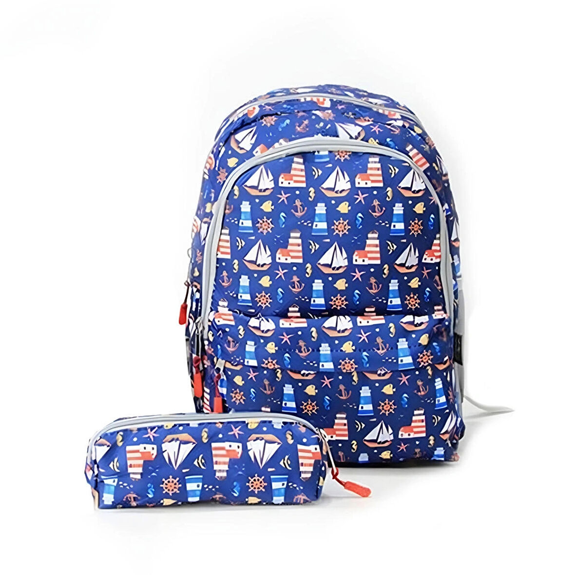 Forzacase 3 Bölmeli Askılı Çocuk Okul Çantası ve Kalemlik Seti Deniz Temalı Sırt Çanta - FC1110