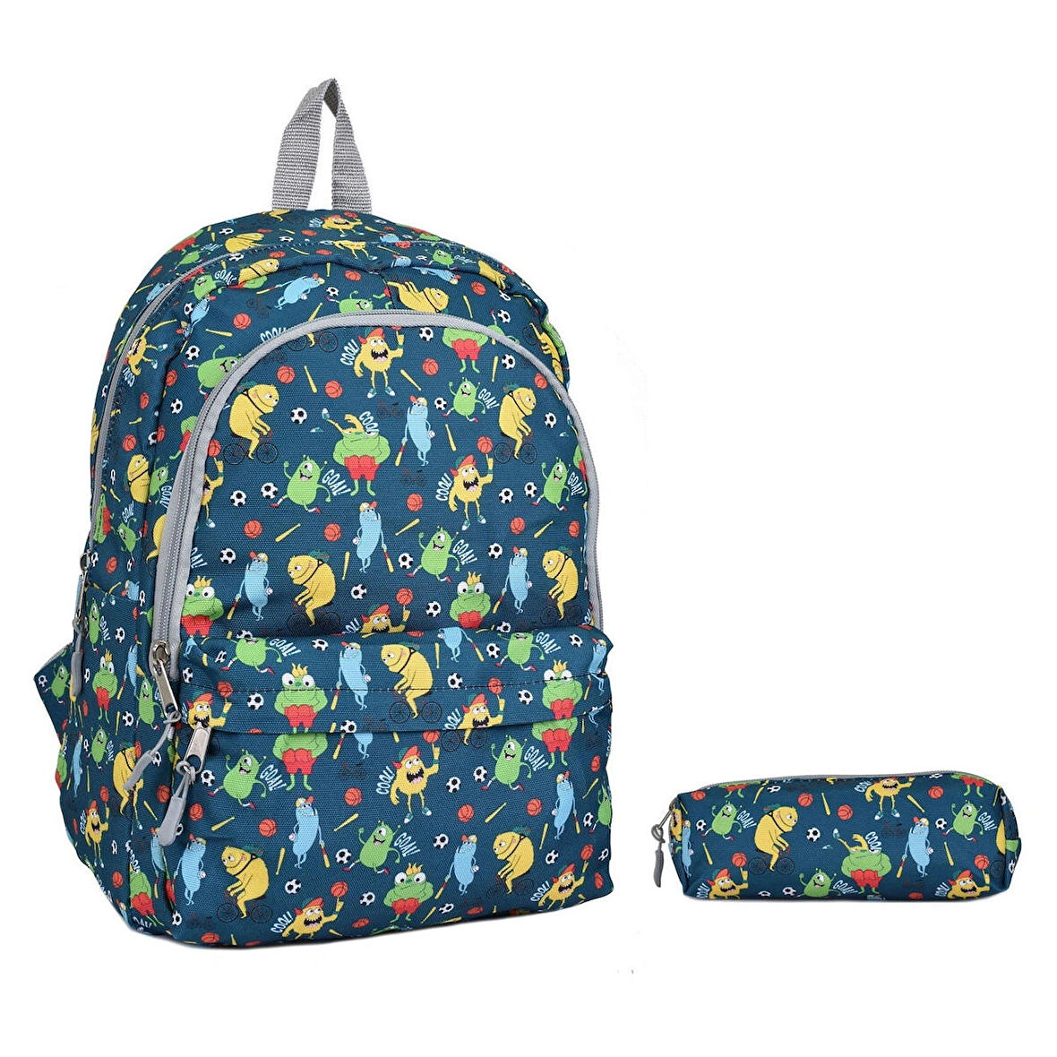 Forzacase 3 Bölmeli Askılı Çocuk Okul Çantası ve Kalemlik Seti Goal Tasarım Sırt Çanta - FC1110