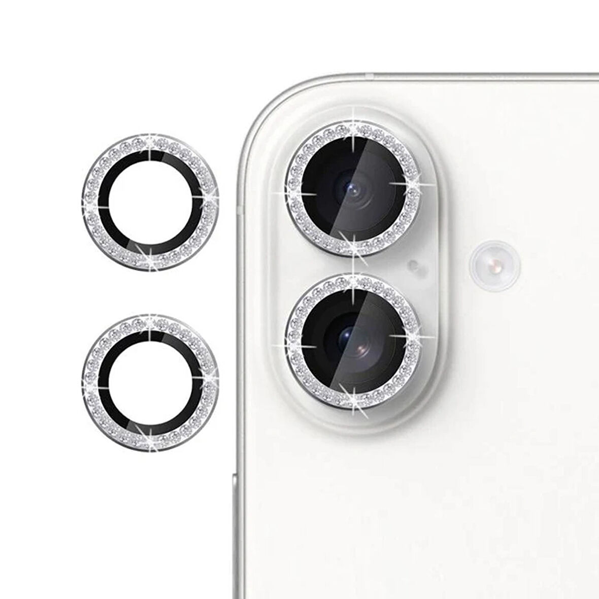 Forzacase iPhone 17 ile uyumlu Elmas Taşlı Kamera Camı Lens Koruyucu Halka Seti - FC1126