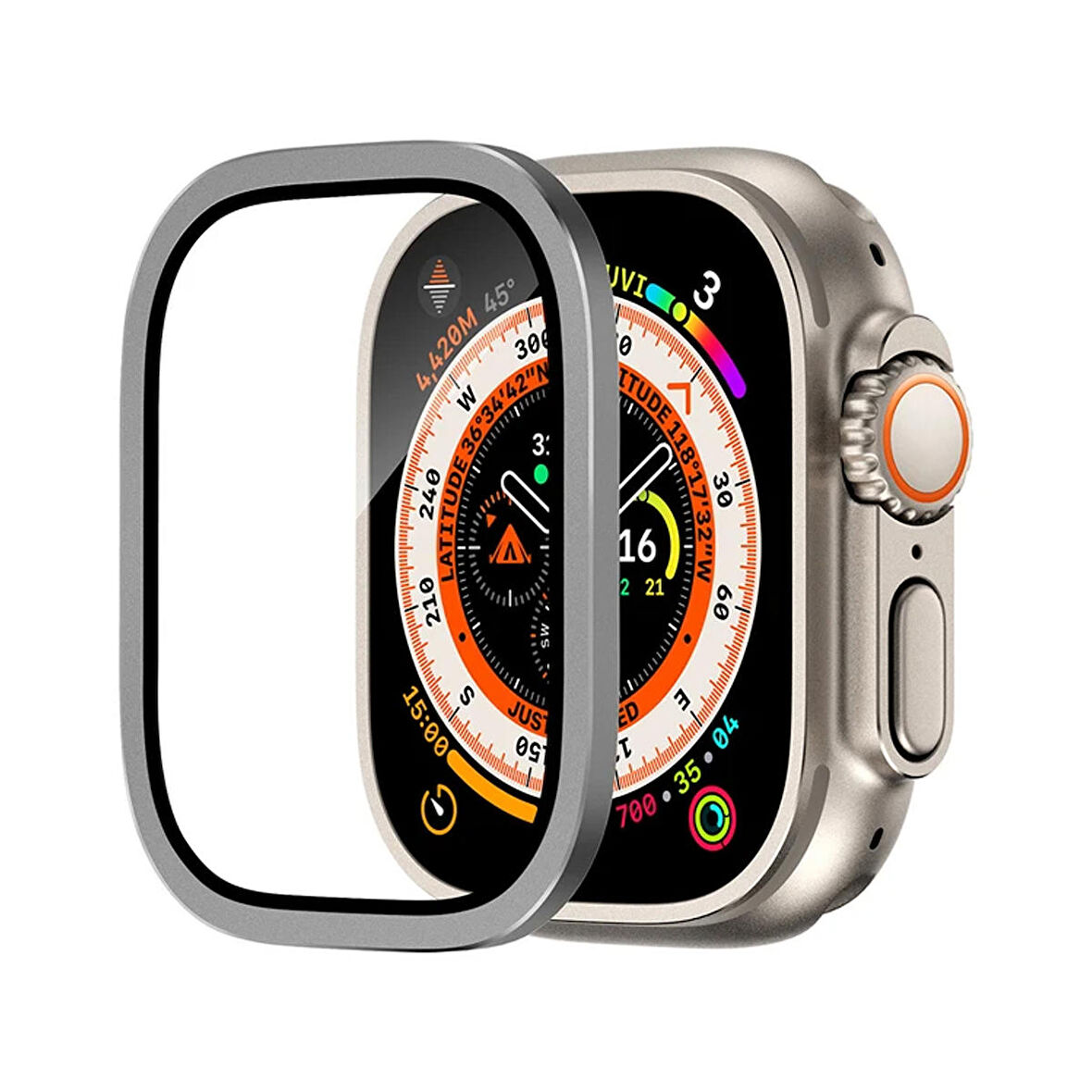 Forzacase Apple Watch Ultra 2 49 mm Uyumlu Metal Çerçeveli Tam Kaplayan 3D Ekran Koruyucu Cam - FC249
