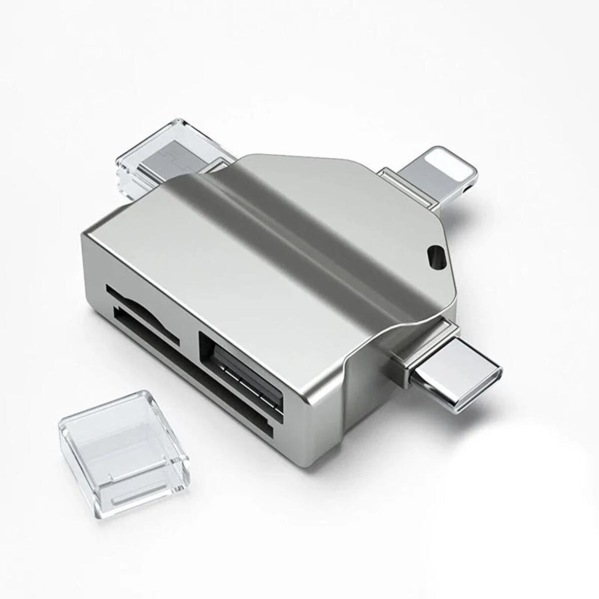 Forzacase Lightning Type-C Micro USB to USB Flash Bellek ve SD / TF Kart Okuyucu Adaptör - FC459 Gümüş