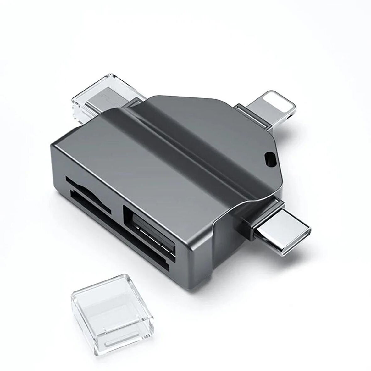 Forzacase Lightning Type-C Micro USB to USB Flash Bellek ve SD / TF Kart Okuyucu Adaptör - FC459 Siyah