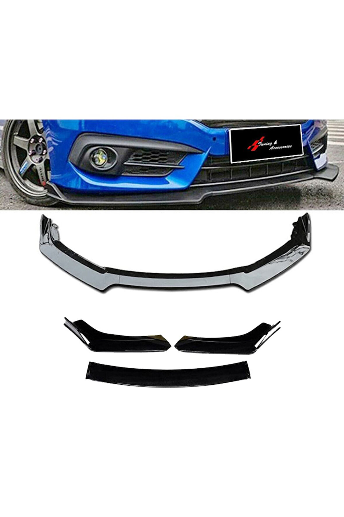 Hyundai Coupe 2001-2009 Parlak 3 Parça Siyah Ön Ek Piano Black Lip